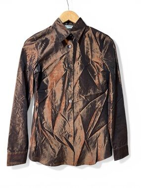 Dolce & Gabbana Metallic Brown Silk Button-Up Shirt
